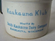 Vintage Stoneware CHEESE Crock, KAUKAUNA KLUB, WISC., Unusual Blue Metal Bale