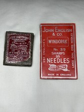 Antique Vintage John English Sewing Needle Lot Of 2 Sharps  Betweens Oval Eyes