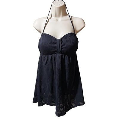 Athena Black Floral Burnout Lace Halter Swim Dress One Piece Swimsuit AT65547 M