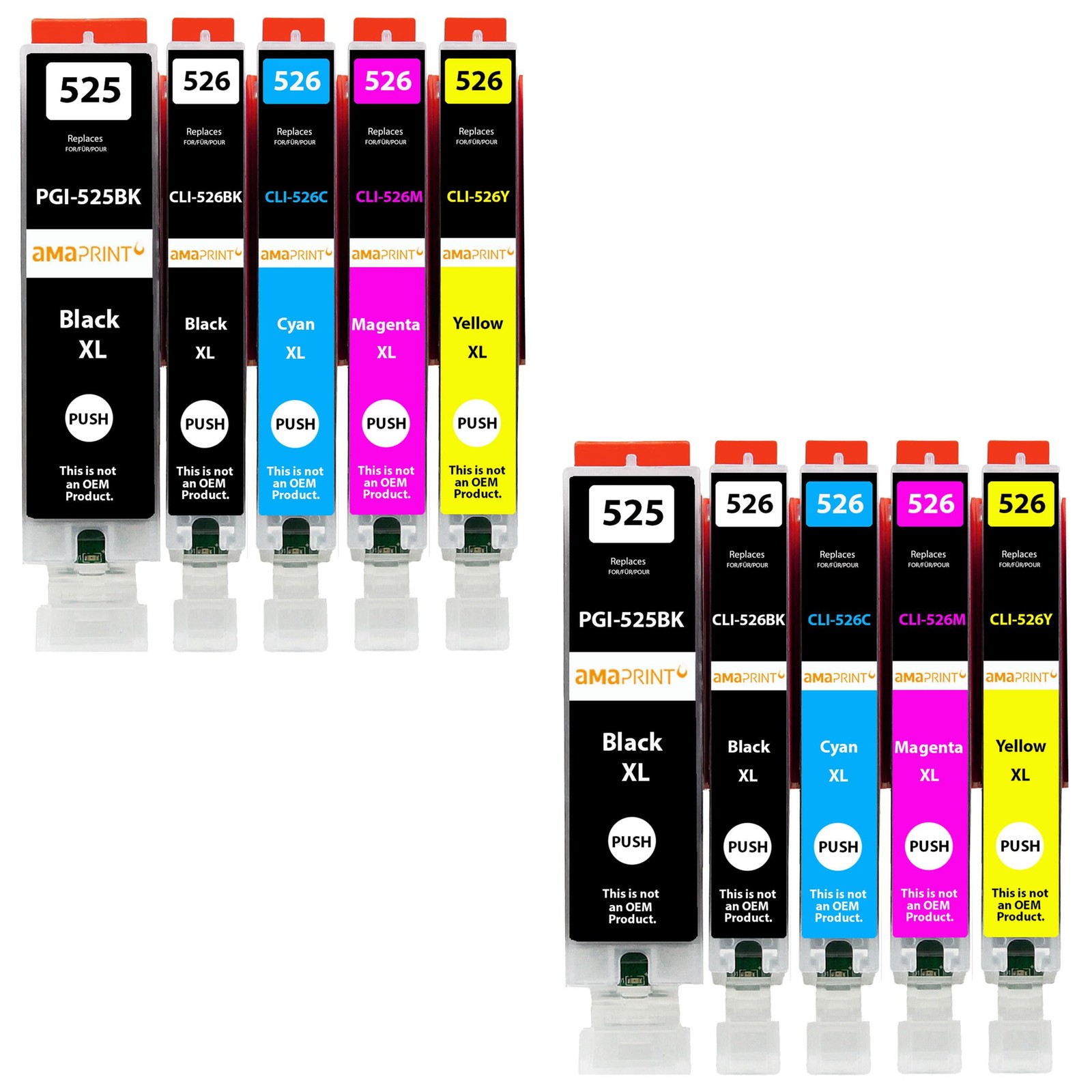 Cartouches Canon PGI 525 CLI 526 XL haute capacité pour impression sans trace