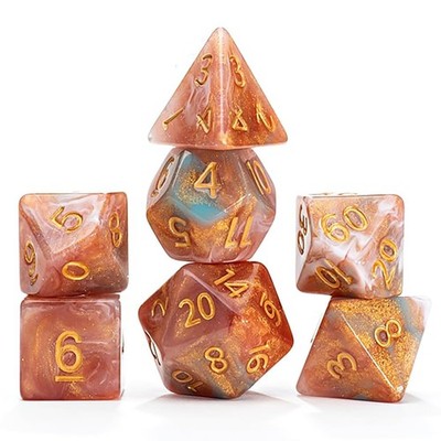 Gate Keeper Games and Dice: Aether Dice: Heavenly - 7pc RPG Set, Gold, Rouge, Wh