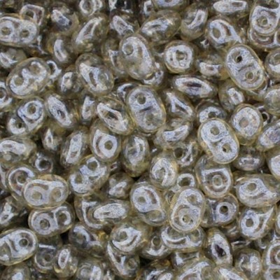 Czech SuperDuo 2-Hole Beads, Smoke Grey WHITE LUSTER 2.5x5mm ~ 20 Grams