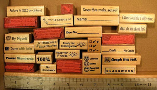 Teacher Phrase Rubber Stamp, Your Choice, wood mounted - Picture 1 of 32