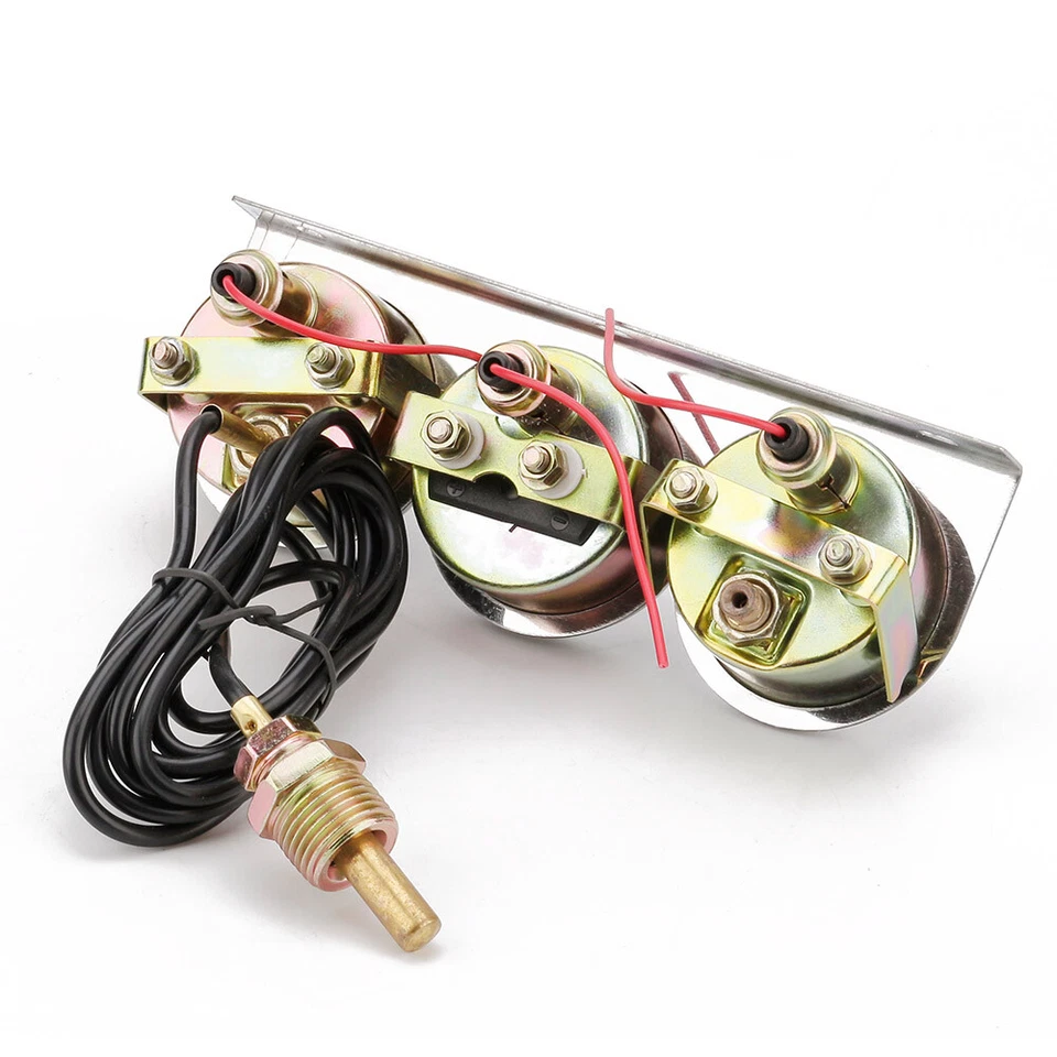 Kit de calibre triple de 3 grados de presión de aceite F amperímetro de temperatura del agua 2"" 52 mm Chorme Car Foto 3 de 4