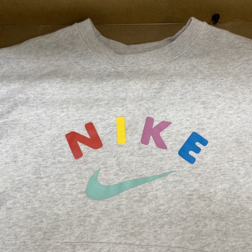 NIke Big Girls Crew Sweatshirt-Short Sl Gray-Classic Retro-look Sz XL (CK2775) - Picture 2 of 10