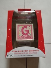 Carlton/American Greetings 2018 Baby Girl's First Christmas Block Ornament
