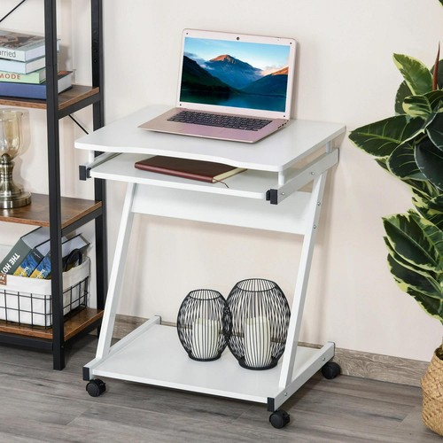 HOMCOM Movable Computer Desk with 4 Moving Wheels Sliding Keyboard Tray White - Picture 8 of 12