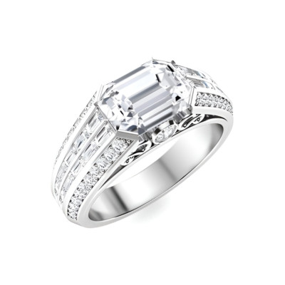 Platin PT950 Herren Bandring 4 kt Smaragdschliff IGI Lab Grown Diamant 7 8 9 10