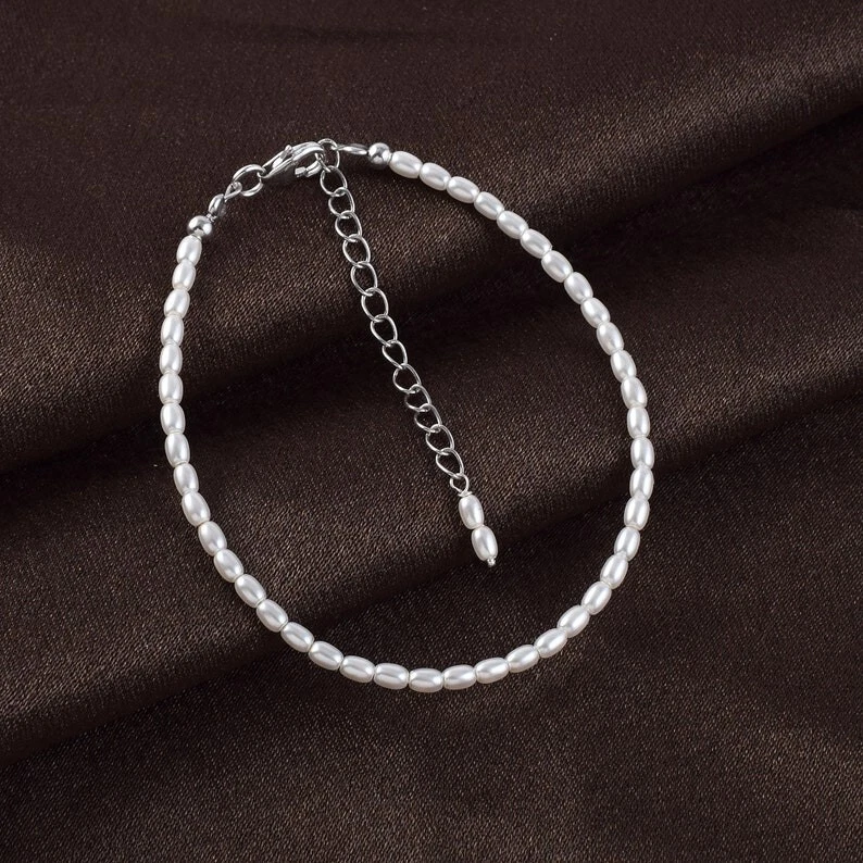 Pulseras hechas a mano con cuentas de piedras preciosas lisas de perlas naturales de 6-8"" para niñas Foto 2 de 4