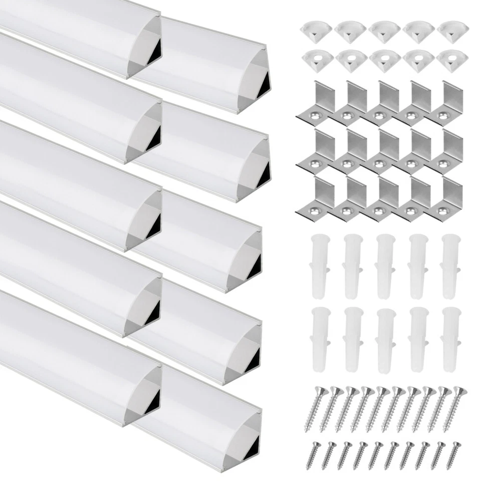10x LED Aluprofil Aluminium Profile Eckprofil Schiene Leiste für LED-Streifen 1m