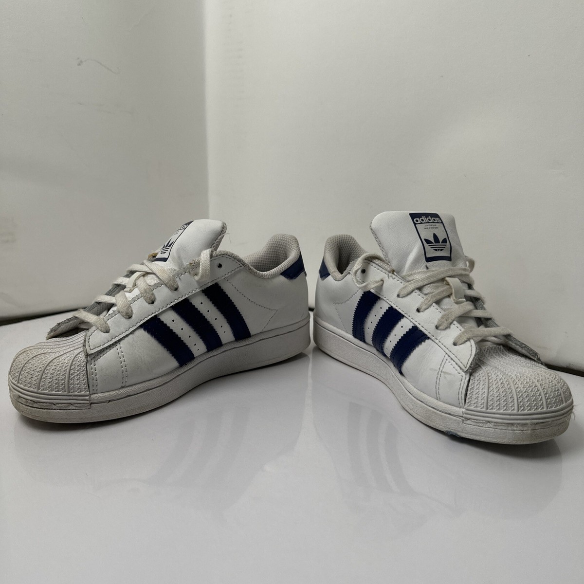 Adidas Kids Superstar White Blue Running Shoes Sneakers Size US 1, UK
