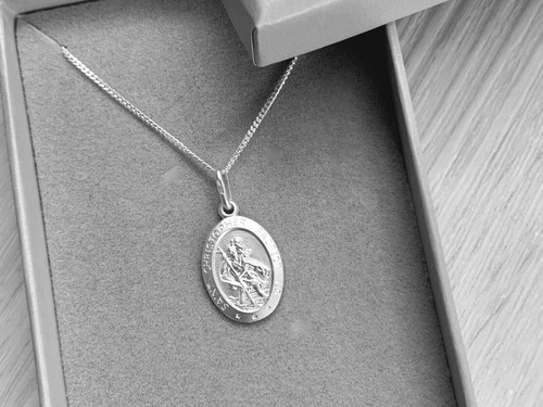 MENS 925 Sterling Silver Oval SAINT 