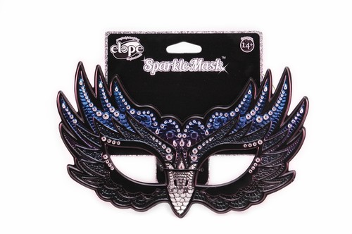 Mardi Gras Raven Sparkle Half Face Eye Mask Purple Blue & Black Flexible Mask - Picture 2 of 2