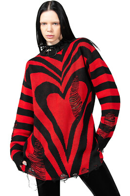 KILLSTAR Strickpullover - Libi Red Herz zerschlitzt Gothic Goth Alternative
