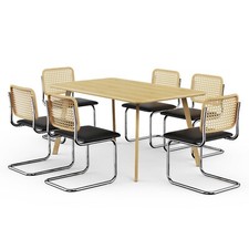 Dining Table & Chairs Set, 6 Seater Dining Table with Cantilever Chairs, VonHaus