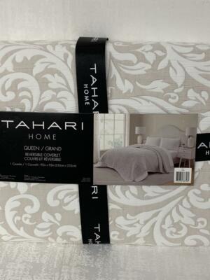 TAHARI HOME SKYLER QUEEN REVERSIBLE COVERLET QUILT - TAUPE - NEW