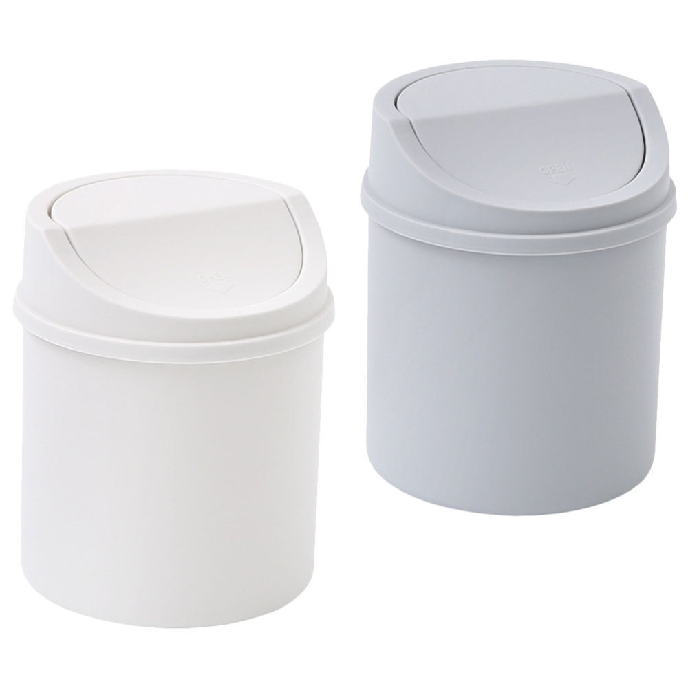 2 Pcs Garbage Can with Lid Press-type Mini Desktop Trash Reusable Space-saving