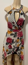New fashion party elegant low high ivory multicolor flower stretch dress-SM