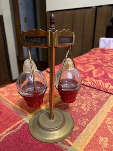 Adorable Vintage Brass and glass Street Sign Salt and Pepper Shakers
