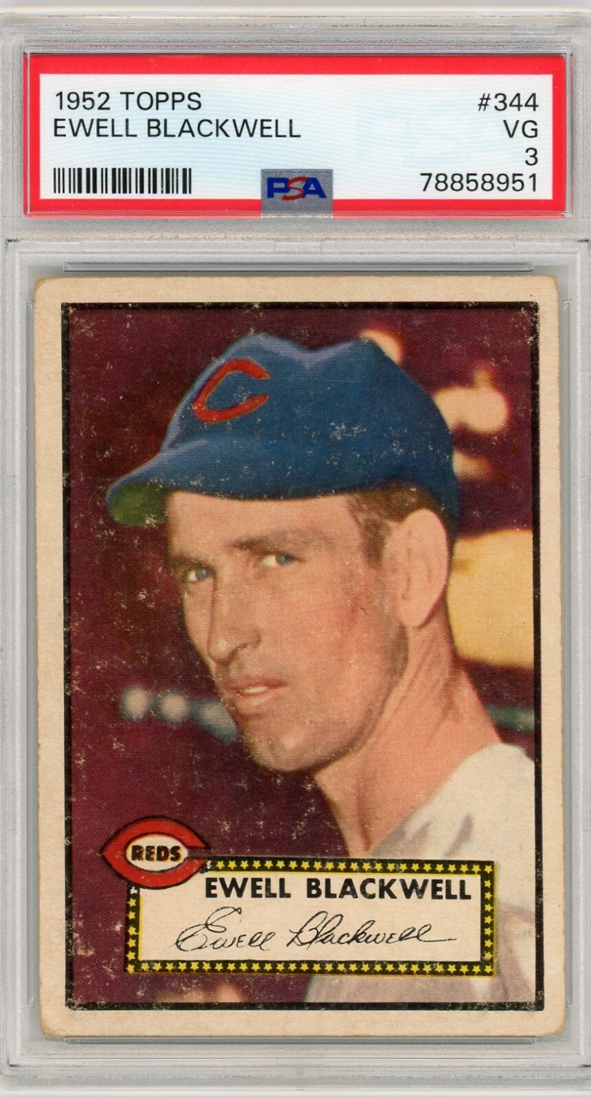 1952 TOPPS #344 EWELL BLACKWELL PSA 3 HIGH NUMBER
