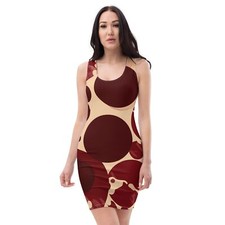 Womens Stretch Fit Bodycon Dress - Burgundy Beige Circular Print