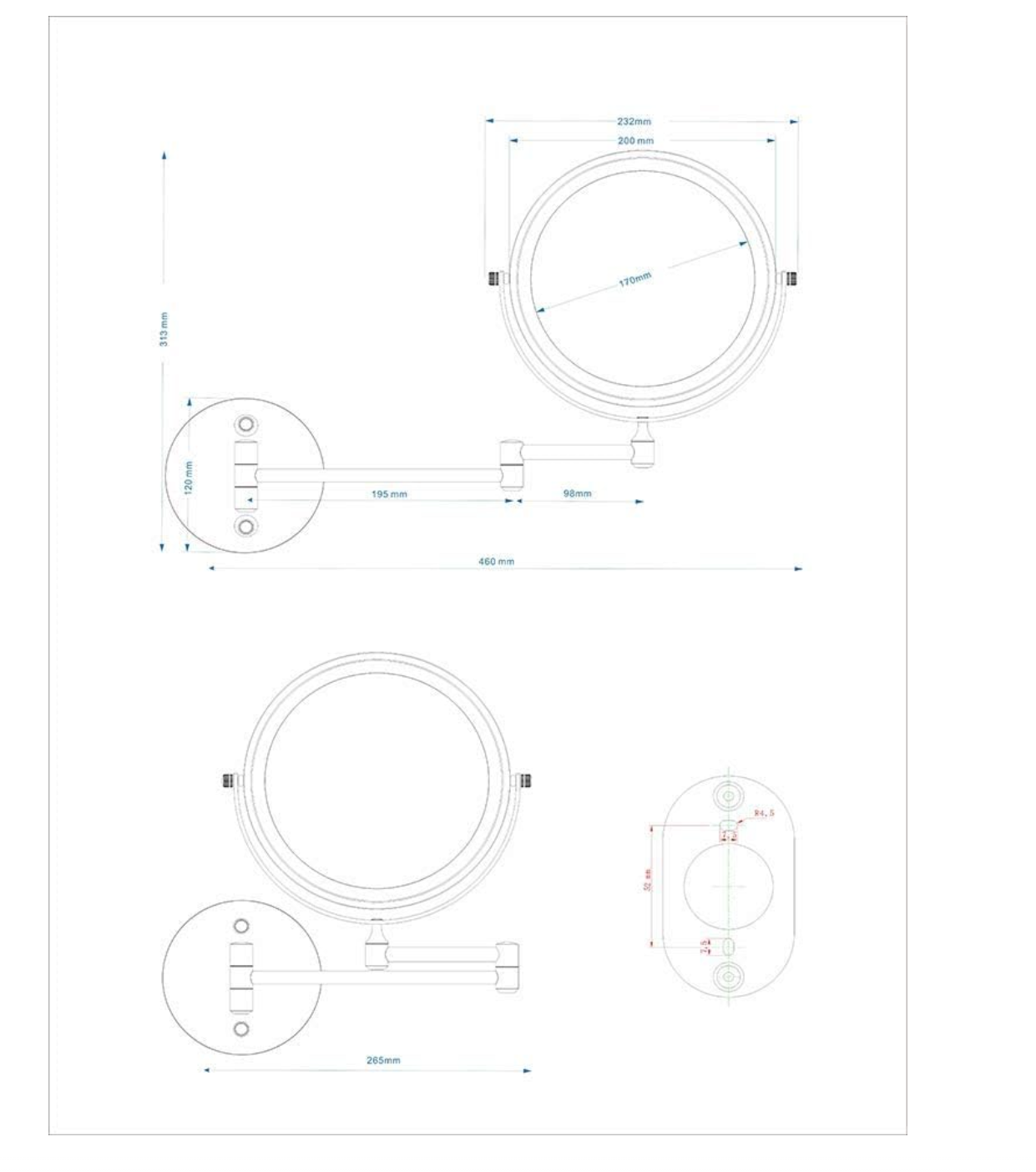 Loywe Kosmetikspiegel 5-fach Vergrößerung - Verchromter Metall Spiegel LWW59-5