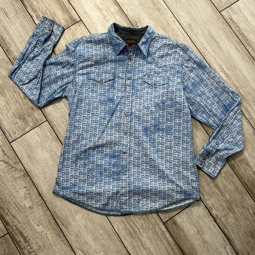 Roper Western Shirt Men’s Size 2XL Blue Geometric Pearl Snap Cuff Cowboy Rodeo