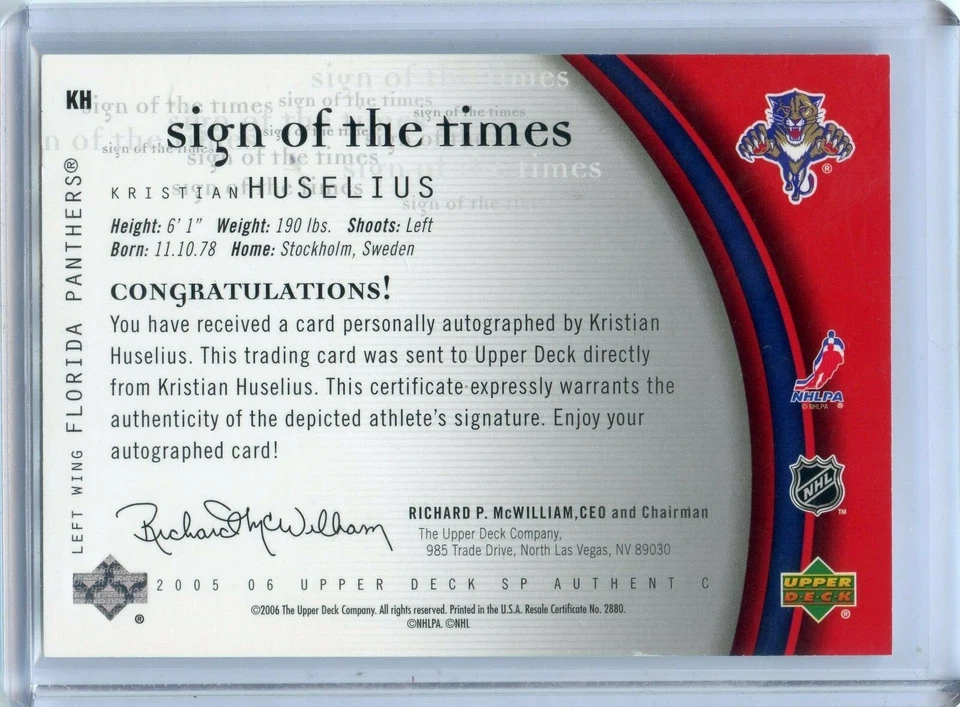 2005-06 SP Authentic Sign of the Times #KH Kristian Huselius - Image 2 of 2