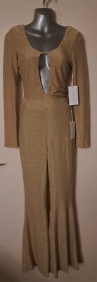 Ei8th Hour Gold Glitter Coord - Plunge Open Back Top & Flare Trousers UK8 