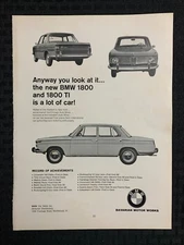 Vintage BAVARIAN MOTOR WORKS 9x12" Print Ad VG+ 4.5 BMW 1800 TI