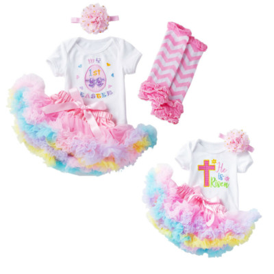 Infant Baby Girls Easter Costume Tutu Skirt Romper Outfit Embroidered Tops Set