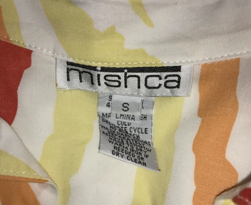 MISCHA 复古女式罩衫 S 码领带前 3/4 袖 COTT/SPANDEX VIVID COLORS 二手状况完好 — 第 2/4 张图片