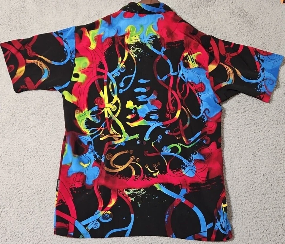 Dragonfly Jimi Hendrix Mens Medium Tie Dye Style Button Up Short Sleeve Shirt - Image 4 of 4