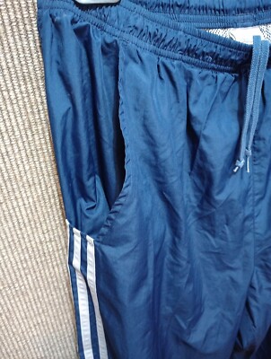 Vintage Adidas Track Pants Size Large Navy Blue Zip Set Ankle 06