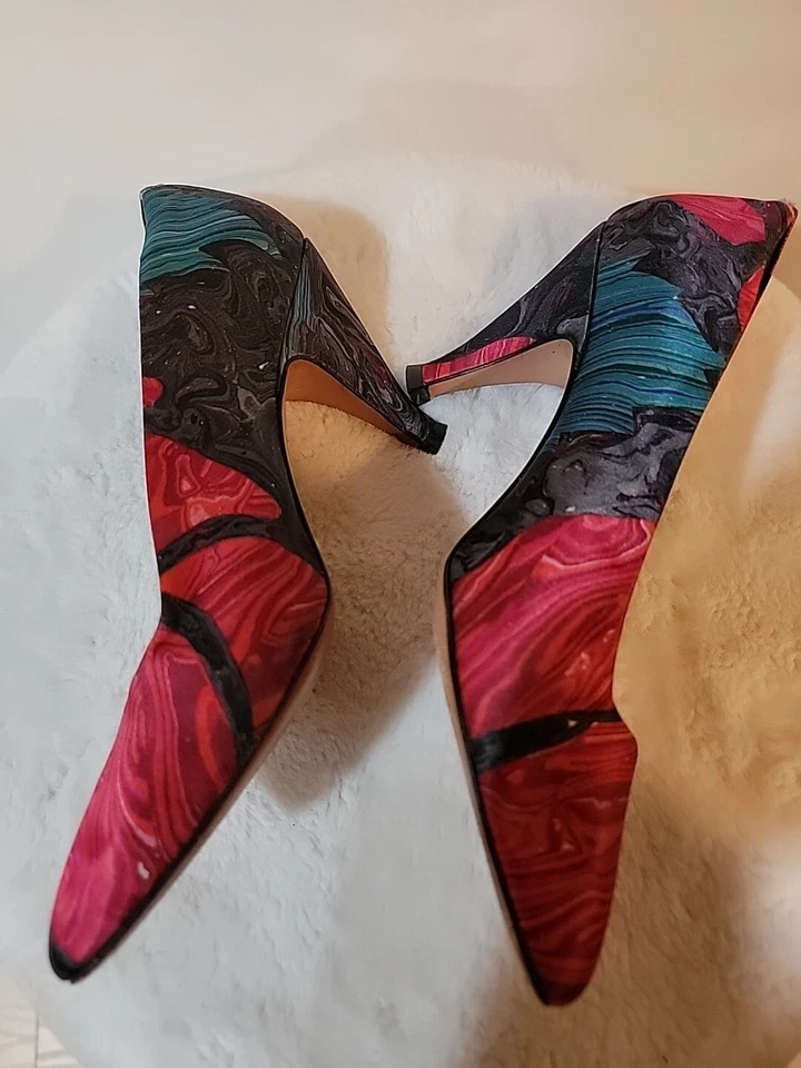 Zapatos de salón vintage de seda florales pintados a mano Sesto Meucci para mujer talla 6B Foto 2 de 4