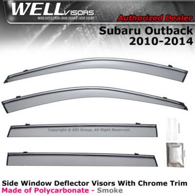 WELLvisors For Subaru Outback 2010-2014 Side Clip on Window Side Visor Chrome