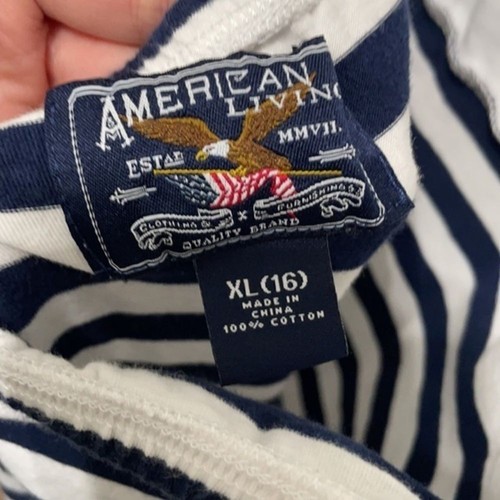 Navy/White Stripped XL (16) Dress. American Living 100% Cotton Nautical - Picture 3 of 3