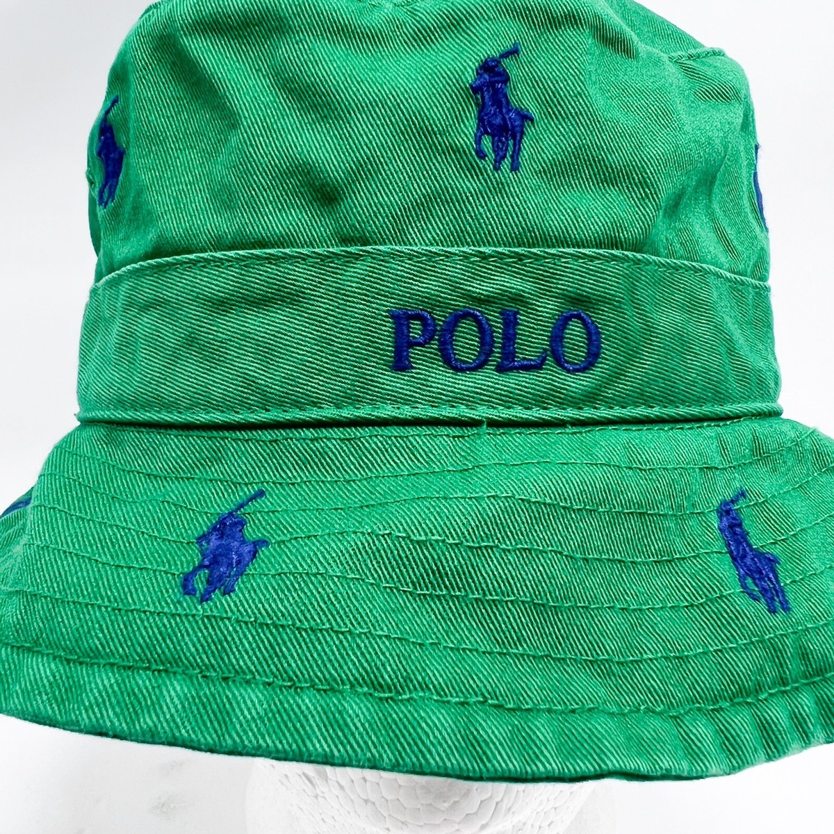Polo Ralph Lauren GREEN w/ BLUE ALL OVER PONY Bucket Hat - L
