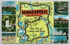 Minneapolis Minnesota MN City of Lakes and Parks Pictorial Map Postcard