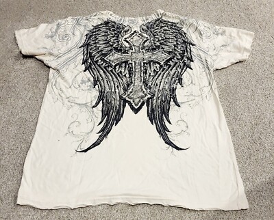 RARE Affliction T-SHIRT XL Limited Mens Distressed LIVE FAST WHITE