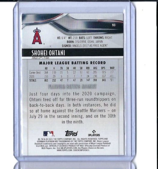 2021 Bowman Platinum Baseball Shohei Ohtani #93 Los Angeles