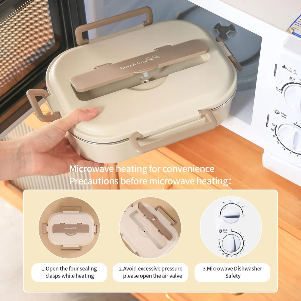 1000ml Stainless Steel 3-Compartment Bento Lunch Box Portable Versatile