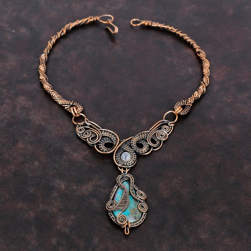 "Collar de cadena envuelto en alambre Shattuckite hecho a mano cobre ropa diaria 18,0" - Imagen 2 de 6