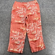 Vintage Tommy Bahama Womens Coral Pink Floral 100 Silk Cropped Pants Size 14