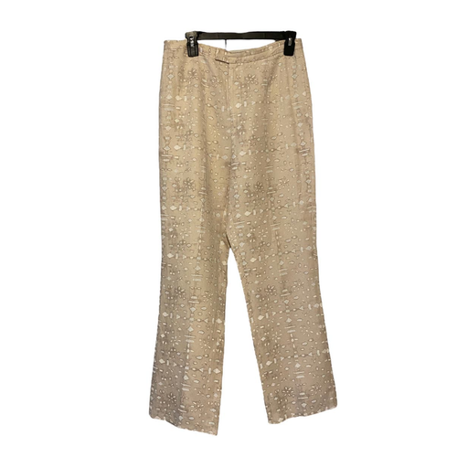 Barry Bricken Women's Khaki and Cream Patterned Linen Silk Blend Pants