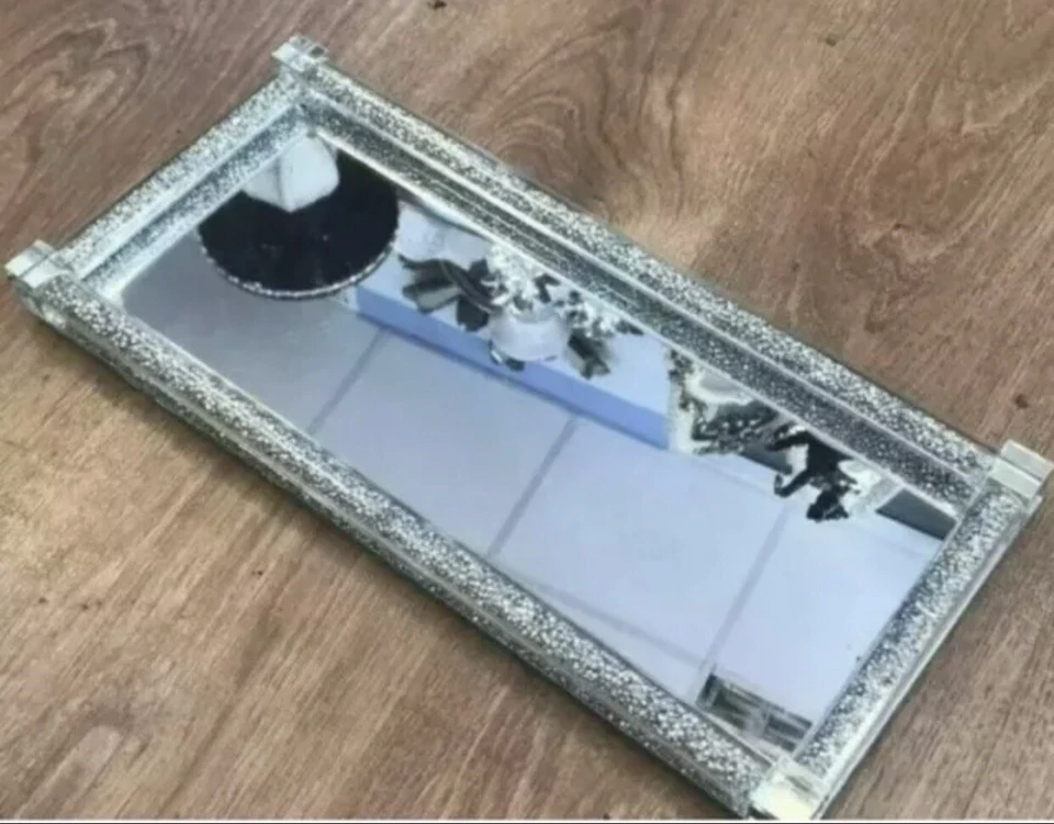 New Silver All Crushed Crystal Mirrored Tray, Placement or Serving Tray Tea💎 - Image 2 of 3