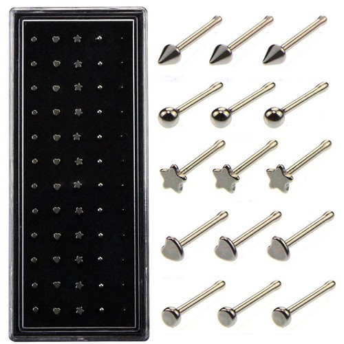 60pcs 20G Stainless Steel Nose Ring Ear Bone Needle Stud Body Piercing JewelBNS - Picture 3 of 5