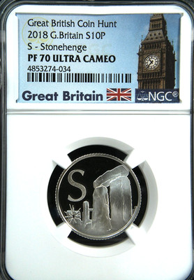 2018 10P Silber PP GROSSBRITANNIEN S Stonehenge NGC PF70 UC A-Z Münze HUNT
