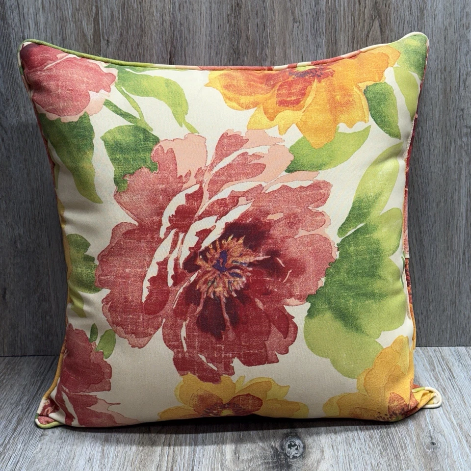 Pillow Perfect Primrose Pillows Muree Floral Outdoor/Indoor Corded 18"x18" - Image 3 of 4