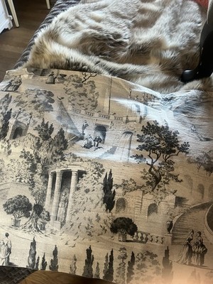 Tischläufer Toile De Jouy Grau 153x44cm Landhaus Shabby Chic Handarbeit 
